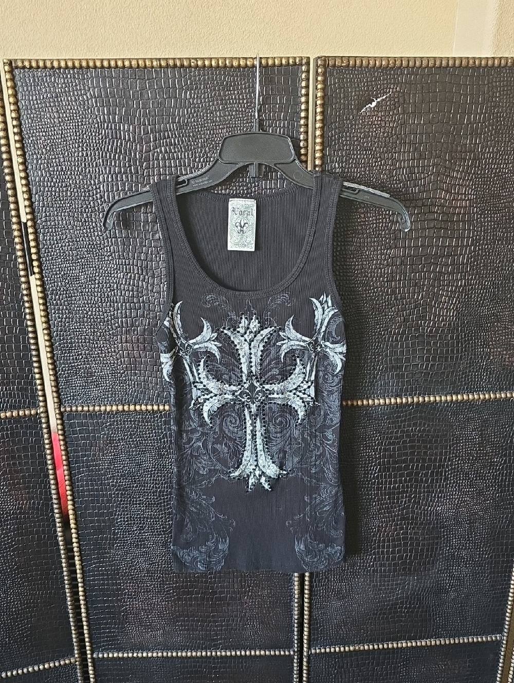 Black Embellished Cross Tank Top - Women